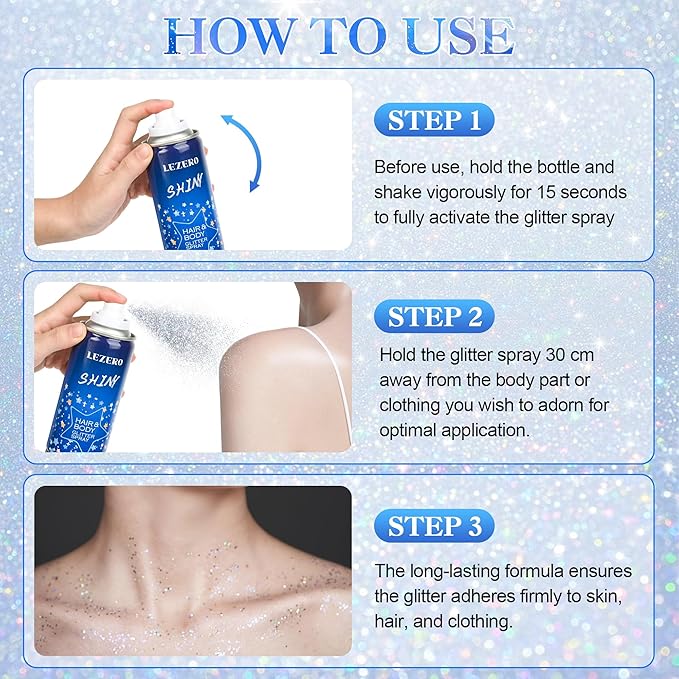 Face and Body Glitter Spray, Glint Rainbow Holographic Glitter Hairspray Shimmer Makeup for Women, Quick Drying Long-Lasting Glitter Spray for Rave Accessories, 4.05 fl oz