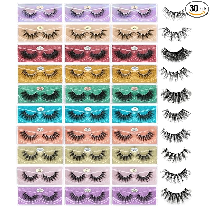FARRED Wholesale False Lashes 30 Pairs 10 Styles Medium Length Vegan Eyelashes Fluffy Volume Strip Lashes Bulk 10 Portable Boxes Fake Eyelashes Mixed Natural Look 3D Faux Mink Lashes (mix 30pairs)