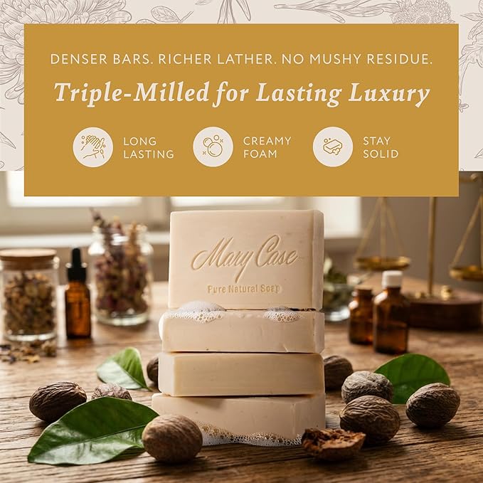 Mary Case Scentless Bar Soap Set of 8 | Shea Butter Soap with Olive & Coconut Oils | Fragrance-Free Bath Soap for Men & Women | Deep Moisturizing Dry Skin & Soothing Sensitive Skin