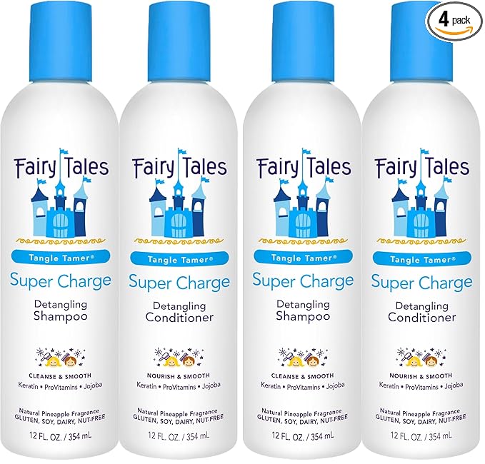Fairy Tales Tangle Tamer Detangling Shampoo and Conditioner for Kids - Ultra Moisturizing and Anti Frizz Protection - Paraben Free, Sulfate Free - 12 Oz (4 pack)