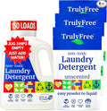 Truly Free Natural Laundry Detergent for Sensitive Skin | Eco Friendly, Plant Based, Baby Clothes Safe | Clean & Easy Powder to Liquid, 3 Detergent Packs + 1 Empty Reusable Jug | Unscented, 150 Loads