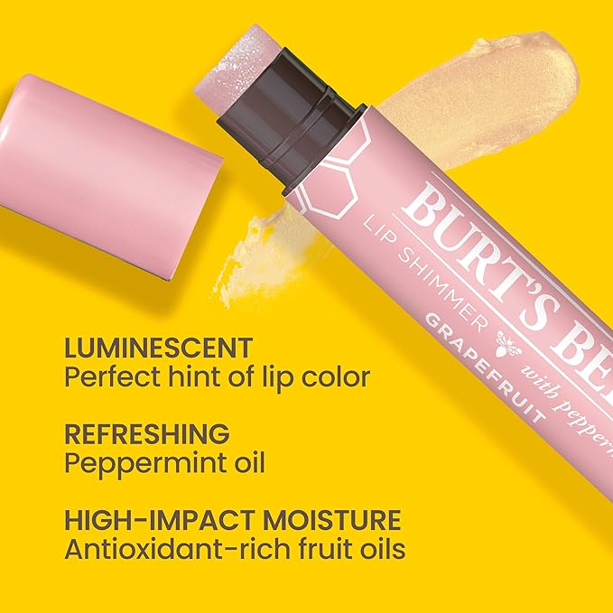 Burt's Bees Shimmer Lip Tint Set, Mothers Day Gifts, Tinted Lip Balm Stick, Moisturizing for All Day Hydration with Natural Origin Glowy Pigmented Finish & Buildable Color, Grapefruit (4-Pack)