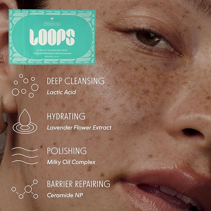 LOOPS Milky Cleanser Korean Skincare - Deep Cleansing and Hydrating Skin Care - Pre-soaked Bamboo Facial Cleansing Pads - Facial Wash with Milky Oil Complex - Oil Cleanser for Face - Pack of 12