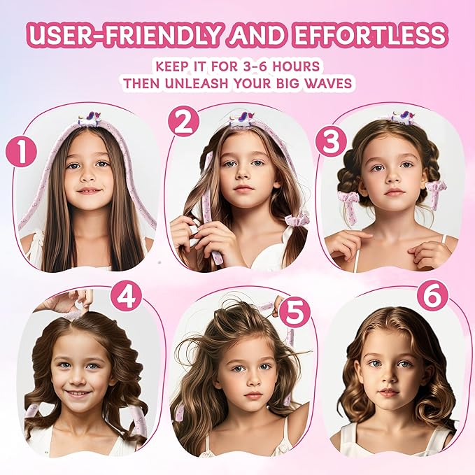 Girls Heatless Curls Overnight, Kids Unicorn Hair Rollers with Hair Clips, Hair Accessories for Little Girls & Teenage & Sister, Birthday Gifts Trendy Stuff - Pink