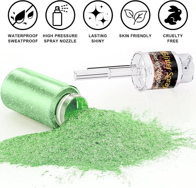 Scarman Hair and Body Glitter Spray, 1PC Glitter Hairspray Dry Powder Makeup for Clothes, Festival Rave Prom Loose Sparkle Powder,Holographic Ultra Fine Resin Glitters for Crafts (1PC Light Green)