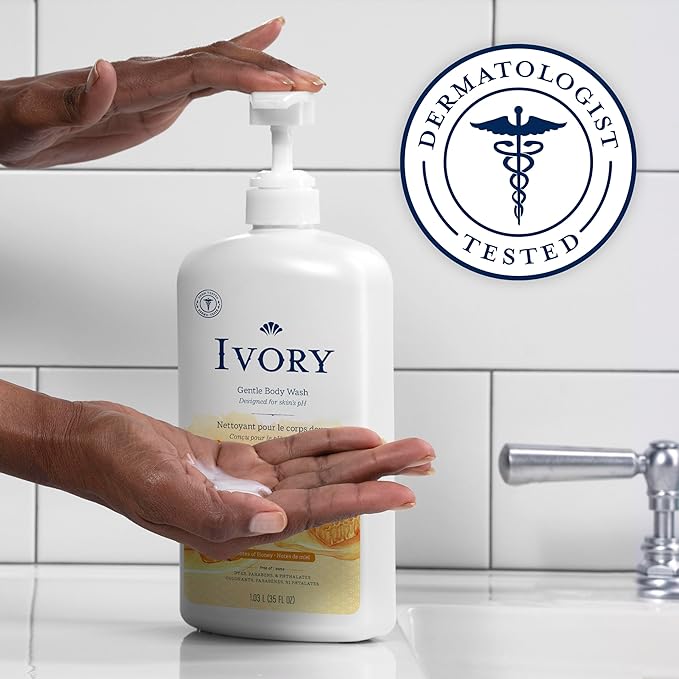 Ivory Body Wash, Designed for the Whole Family, Gentle Formula, Free of Dyes Heavy Perfumes Parabens Phthalates & Silicones, for Sensitive Skin, Designed for Skin's pH, Honey Scent, 35 oz