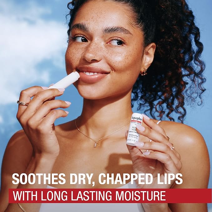 Aquaphor Naturally Inspired Lip Repair Stick with Aloe Vera and Natural Shea Butter, Hydrating Lip Balm Immediately Relieves Dryness and Soothes Chapped Lips, 0.17 Oz Stick, Pack of 3
