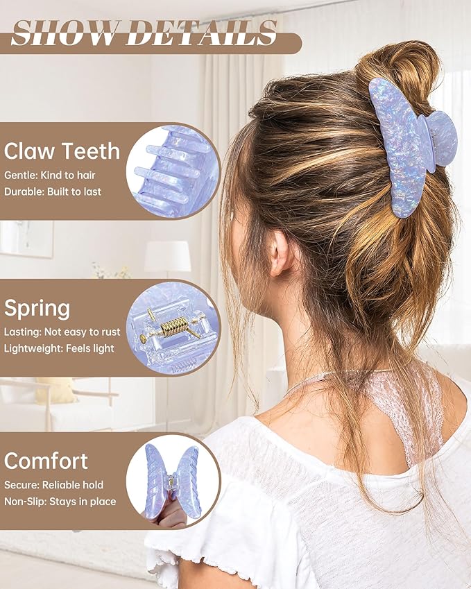 Mesovor 4 pack Acrylic Hair Clips Claws, Nonslip 4.1" Large Hair Grip Hairclips for Thin and Thick | French Banana Barrettes Hair Strong Hold Hair Jaw Clamps (Pink, Purple, Champagne, Blue)