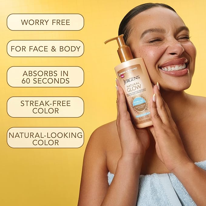 Jergens Natural Glow Hydra Gel Moisturizer, Gradual Tanning Lotion with Hyaluronic Acid, Hydrating Tanning Gel, Fragrance-Free Self Tanner, Fair to Medium Skin Tone, 8.3 Fl Oz