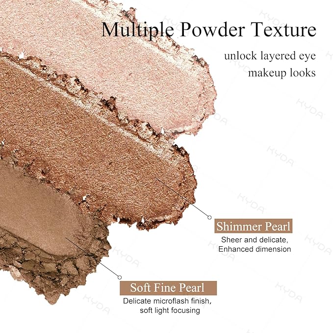 KYDA 3 Colors Eyeshadow Plaette, Shimmer Brown Eyeshadow, Pearl Champagne Bronzer Eyes Shadow, Lasting High Pigment Neutral Earth Tone Eye Shadow, Mini Eyes Glitter Makeup Pallet for All Skin