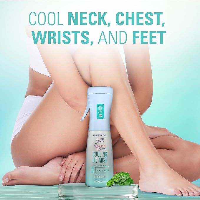 Secret Cooling Aluminum Free Whole Body Deodorant Mist for Women, 24hr Odor Protection, Instant Cooling Relief, Soothes & Revitalizes Skin, PH Balanced Formula, Invigorating Mint Scent, 5.2 fl oz