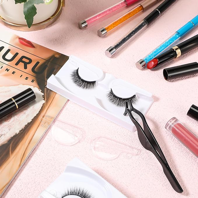 Nuogo 24 Pairs Reusable Self Adhesive Eyelashes No Glue Needed False Eyelashes Natural Look Easy to Apply Eye Lashes with Fake Eyelash Extension Applicator Tool (Thick Style,12 x 8 x 8 mm)