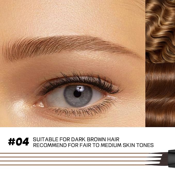 2 Pack 4-Tip Microblading Eyebrow Pen with 2 Brow Brushes, Waterproof Vegan Formula Eyebrow Pencils for Women to Effortlessly Create Natural Hair-Like Strokes, All-Day Wear (Natural Brown)