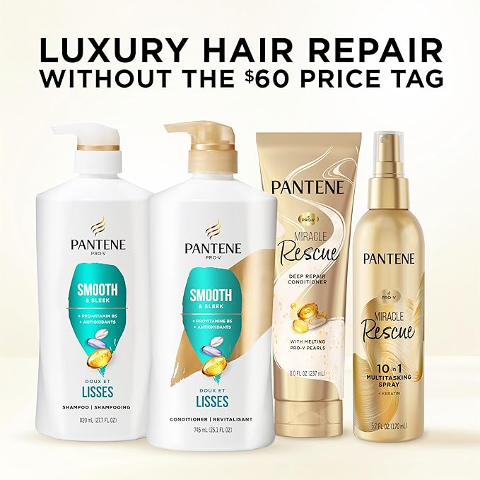 Pantene Conditioner, Smooth and Sleek - Frizz Control with Antioxidants, 72 Hour Smoothness, Nourishing for All Hair Types - Curly, Dry, Color-Treated, Paraben Free, 25.1 Fl Oz