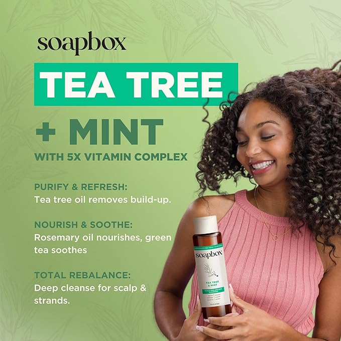 Soapbox Tea Tree Oil & Mint Shampoo & Conditioner Set, Leaves Hair & Scalp Balanced & Soothed - Clean Ingredients Free of Harsh Chemicals, Sulfates, Parabens & Silicones - 1 Liter Each