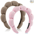 Ztomine Spa Headbands, Set of 2, Terry Cloth Headband Face Wash Headband Combo Pack - Puffy Makeup Headbands for Face Washing, Mask (Dark khaki + pink)