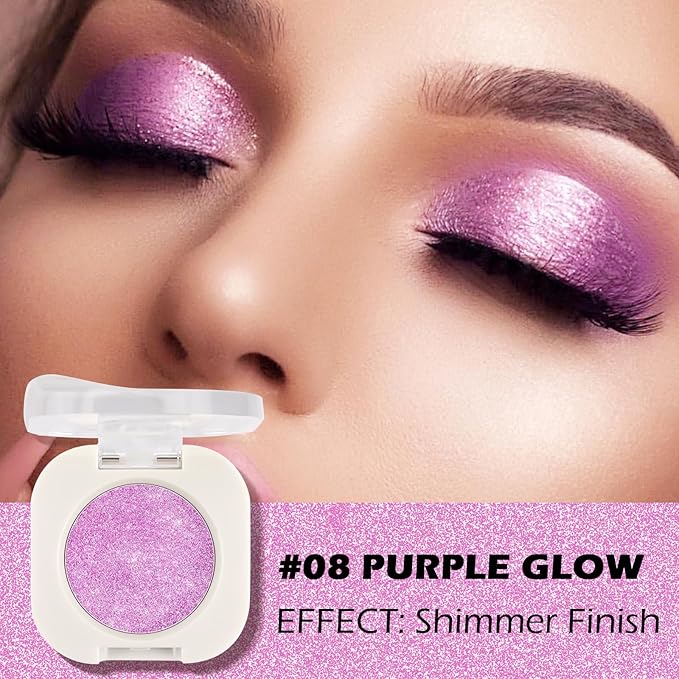 Purple Glow Eyeshadow with Brush, Single Glitter Mini Eye shadow Palette, Silky Fine Subtle Shimmer for Old Women, Lightweight & Ultra-Blendable Formula for Everyday Eye Glitter Makeup Kit (#08)