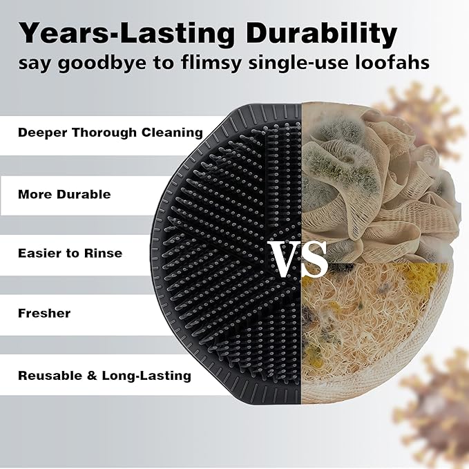 Silicone Body Scrubber for Men Women, Dual-Sided Bath Brushes Gentle Exfoliating Body Scrubber Scalp Massager for Deep Cleansing, Soft Silicone Loofah Body Washing Brushes (Black+Pink)