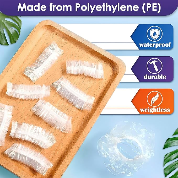 200 Pcs Ear Covers for Shower – 1.97x0.7" Disposable Ear Covers for Hair Dye, Stretchable up to 4.6" – Splash-Resistant, Lightweight Plastic, Comfortable to Wear | Suitable for Home, Spa, and Travel