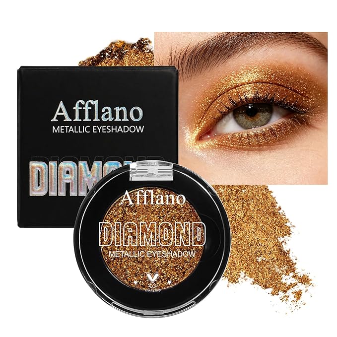 Afflano Sunset Glitter Eyeshadow Palette One-Swipe Coverage, Single Intense Color Sparkle Warm Orange Gold Eyeshadow, Long Lasting Metallic Bronze Eye Shadow for Girl Women Neutral Fall Eye Look, 19H