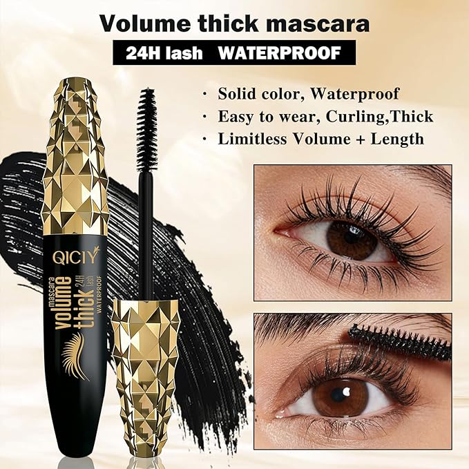 Volumizing Mascara Long-Lasting, Waterproof, Curling & Separating Formula for Dramatic, Natural-Looking Lashes Black