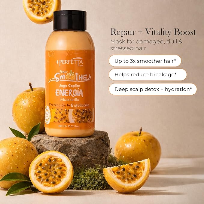 Hair Smoothies Mask - Deep Conditioning Treatment for Dry, Damaged Hair | Hydrates, Repairs & Gently Exfoliates with Natural Oils & Vitamins (Energy)