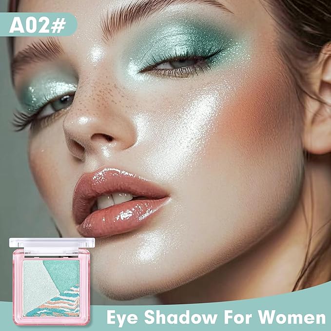 Eyeshadow Palette-Mini 3-in-1 Eye Shadow Powder Palettes Makeup-Matte&Shimmer Baked Eye Shadow for Women，paleta de sombras de ojos，Buildable Smooth Silky Waterproof for Daily Looks，02 Light Green