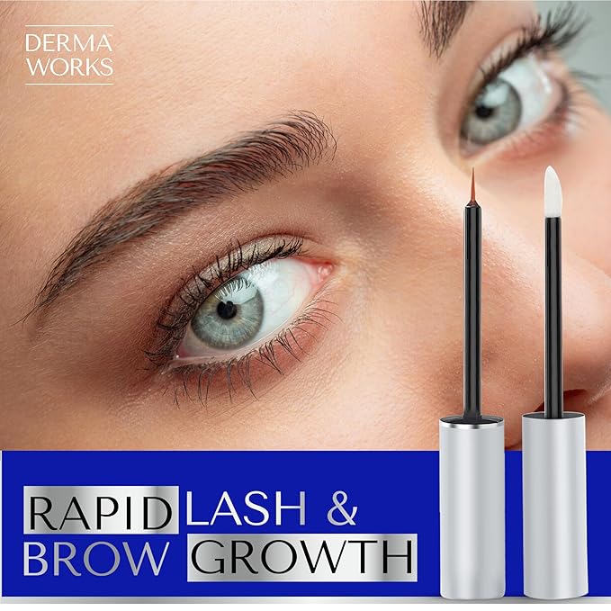 Dermaworks Lash & Brow Enhancing Serum Set 3ml + 5ml | Natural Eyelash & Eyebrow Growth Serum | Free of Prostaglandins | Peptide Lash Serum for Growth & Thickness | Safe for Sensitive Eyes