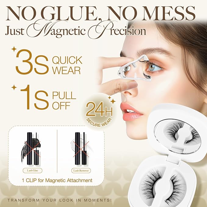 LASHVIEW Upgrade Soft Magnetic Eyelashes Natural Look, Reusable Magnetic Eyelashes with Applicator, No Glue Needed Lashes Kit, Easy to Wear and Remove CT01