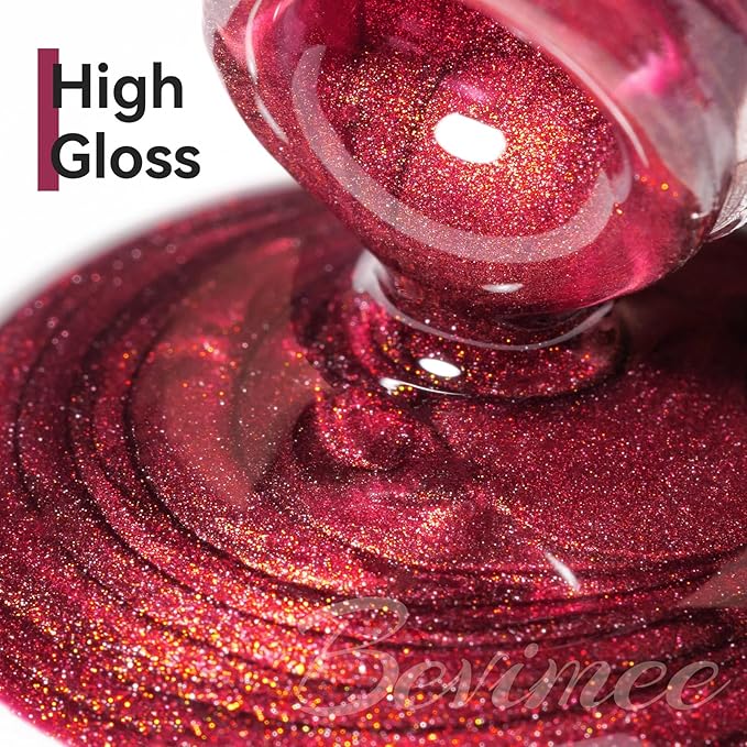 Cat Eye Gel Nail Polish Red Glass Jelly Magnetic Nail Polish Gel Shimmer Glitter Gloss Shine Holographic Wine Color Velvet for Valentine's Day Gift Nail Art Manicure DIY at Home 12ml