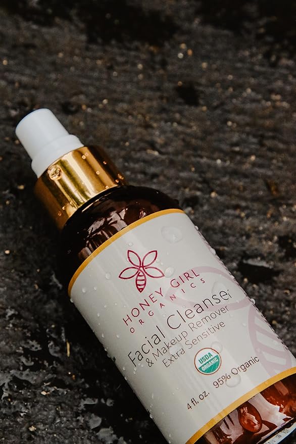 Honey Girl Organics USDA Certified Organic Facial Cleanser and Makeup Remover Extra Sensitive w/Beeswax. Naturally contains Pollen, Propolis, Royal Jelly. 4 Fl Oz