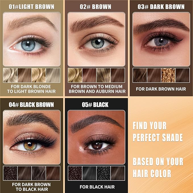 2-in-1 Eyebrow Pencil & Tinted Brow Gel - Dual-Ended Microblading Pen with 4-Fork Tip, Waterproof, Smudge-Proof for Natural Hair-Like Brows, Long Lasting 24H (Light Brown)