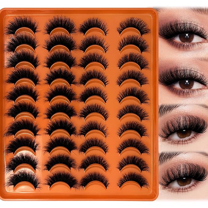 Mink Lashes Cat Eye 3D Faux Mink Fluffy Eyelashes 18mm Dramatic Volume Fake Cat Eyelashes Full Strips Lash C Curl False Lashes Strips Mink Lash Pack 20 Pairs 2 Styles Mixed YH312