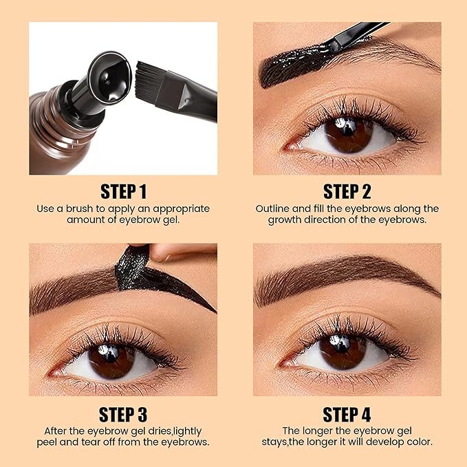 Eyebrow Gel Peel Off, Temporary Eyebrow Tint with 150°Small Curved Tray, Tattoo Eyebrow Peel Off, Waterproof Brow Gel for Women Create Fuller & Defined Natural Brows Makeup(#03 Dark Brown)