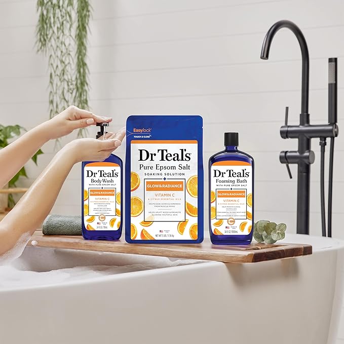 Dr Teal's Body Wash with Pure Epsom Salt, Glow & Radiance with Vitamin C & Citrus Essential Oils, 24oz (Pack of 4)