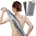 ARCH&M Exfoliating Washcloth (3 Pack), Japanese Body Scrubber for Shower, Long Nylon Towel for Back, Korean Exfoliation for Glowing Skin (Gray Black Off-White)