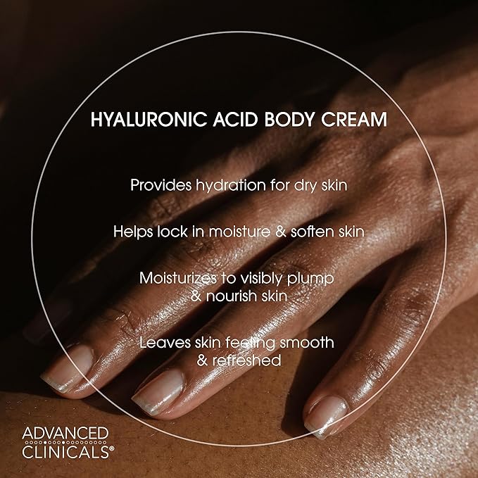 Advanced Clinicals Hyaluronic Acid Moisturizer Body Cream + Hyaluronic Acid Serum 2PC Skin Care Set | Face Serum & Body Lotion Help Diminish Appearance Of Wrinkles, Fine Lines, & Dry Skin, 2PC Bundle