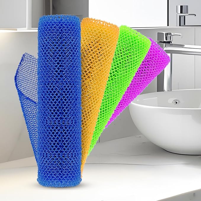 4 Pieces African Net Sponge for Deep Exfoliation – African Net Sponge Authentic, Exfoliating Washcloth, Quick-Drying African Net for Smooth & Glowing Skin(Blue, Orange, Green, Purple)