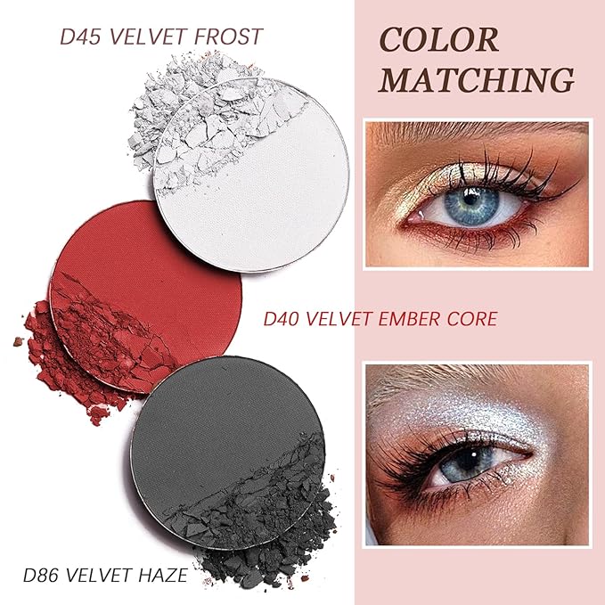 Refillable Eyeshadow Palette - Matte/Glitter/Duo-Chrome Pressed Powder & Cream Formula, Neutral/Shimmer/Smokey Multichrome, Travel-Friendly Iron Pan Refills (Matte, D45)