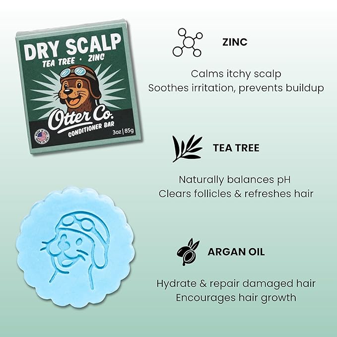 Otter co. Tea Tree Conditioner Bar for Dry, Itchy, Flaky Scalp – Soothe and Hydrate – Zinc, Apple Cider Vinegar, Moisturizing Bar Conditioner – Vegan, Natural, Sulfate Free – All Hair Types, USA Made