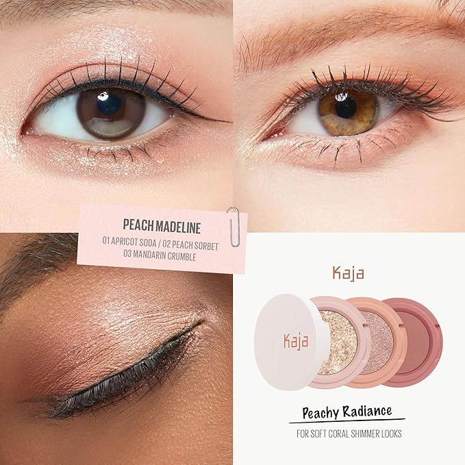 Kaja Beauty Bento Collection - Bouncy Eyeshadow Trio | 16 Peach Madeline | Nude Peach Tone | Vegan, Cruelty free