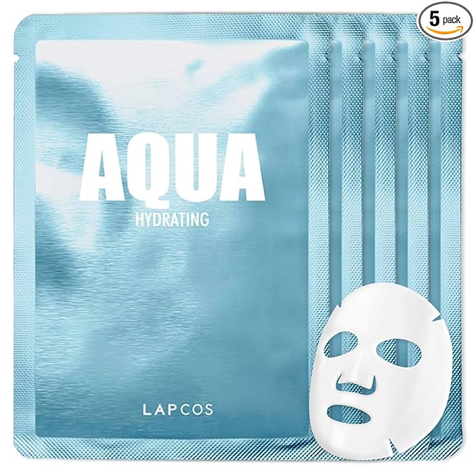 LAPCOS Aqua Sheet Mask - Nourishing & Hydrating Face Masks with Sea Water & Spirulina Extract for Deep Hydration & Skin Barrier Support - Highly Breathable Sheet - Korean Skin Care (Pack of 5)