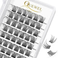 QUEWEL Lash Clusters 72 Pcs Wide Stem Individual Lashes C/D Curl 8-16mm Length DIY Lash Extension Soft False Eyelashes Wispy Cluster Lashes Easy to Create Natural Look At Home(Natural-C-16mm)
