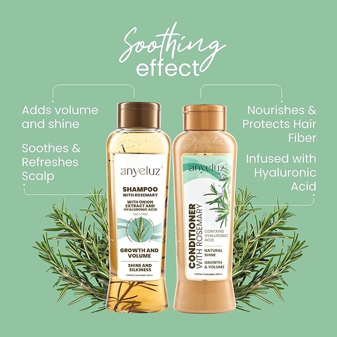 ANYELUZ Rosemary Shampoo and Conditioner Set - With Hyaluronic Acid and Natural Extracts, Strengthens and Hydrates Hair for Shine and Vitality - ¡Tu Cabello Fuerte!