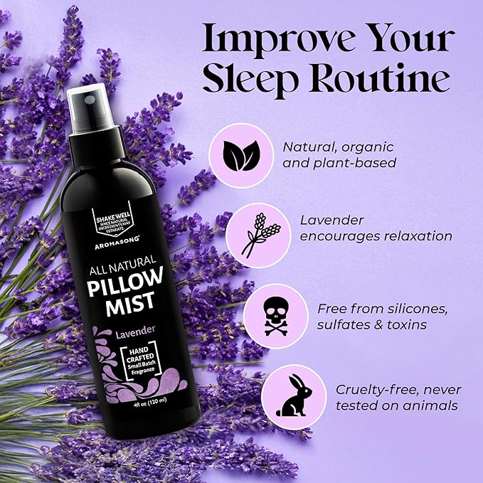 Aromasong All Natural Pillow Spray Holiday Gift Pack of Lavender, Ocean Mist, and Eucalyptus Included - Calming Linen & Bedtime Natural Essential Oil Mist Spray for Sleeping
