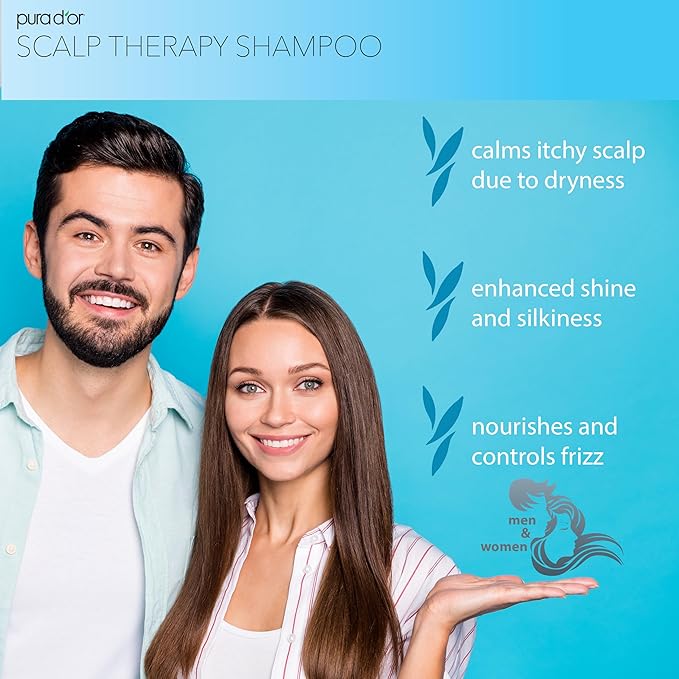 PURA D'OR Scalp Therapy Shampoo Hydrates & Nourishes Scalp Care Shampoo For Itchy Flaky-Scalp Tea Tree,Peppermint,Patchouli,Cedarwood,Clary Sage,Argan Oil 16oz(Packaging may vary)(00602)(Pack of 2)