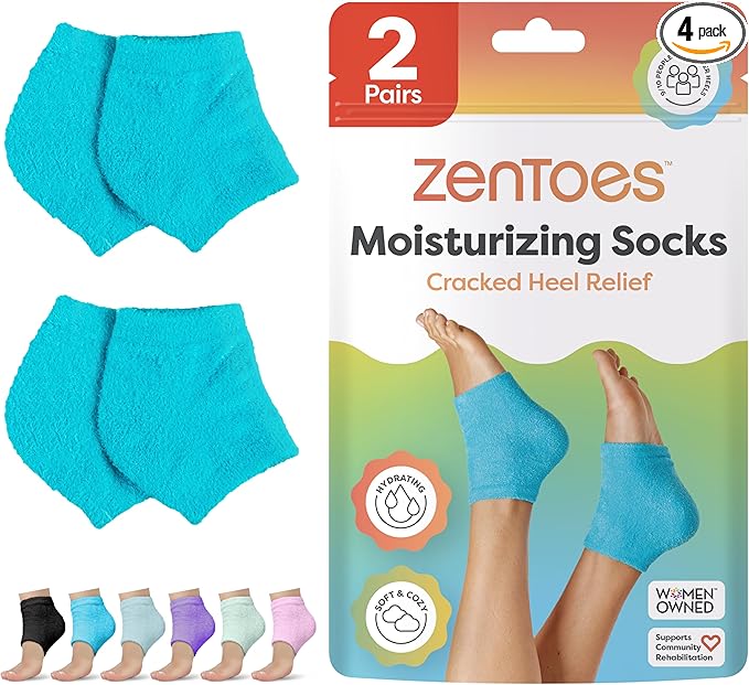 ZenToes Moisturizing Socks for Cracked Heel Treatment, Vitamin E, Olive Oil and Jojoba Oil Infused Heel Socks, Spa Gifts for Women, Mothers Day Gifts (Fuzzy Blue, Regular)