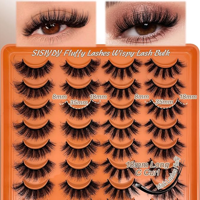 Mink Lashes Wispy Dramatic Thick Faux Mink Fake Eyelashes Pack 18mm 3D Full Strips Lashes Pack 20 Pairs Styles Mixed YH310