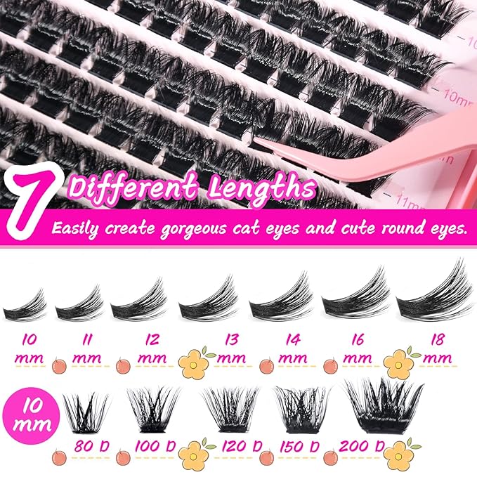 Manga Lash Clusters Kit, 392 Pcs Fluffy Eyelash Clusters Extensions 150D+150D D Curl Individual Wispy False Eyelashes Kit with Lash Bond, Lash Remover, Lash Tweezers, Lash Brush (Lash Clusters10-18mm)