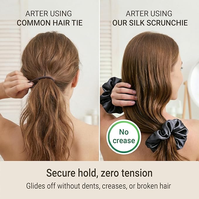 ZLYC 100% Mulberry Silk Hair Tie Scrunchie 19 Momme Gentle Creaseless Dent-Free Ponytail Holder for Women, 6cm Solid Gray